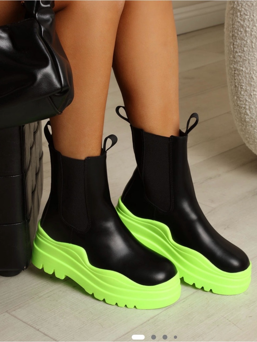 Black Chelsea Boots with Neon Green Platform Sole
